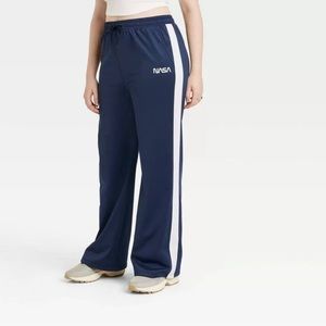 NEW Mighty Fine Women's NASA Graphic Wide Leg Track Pants - Blue